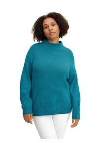 Tom Tailor Große Größen Strickpullover mit kleinem Stehkragen und Ballonärmeln Gr. 54 blau für Damen