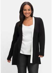 Große Größen Longstrickjacke mit Kontrastblende, offene Form Gr. 56/58 schwarz von sheego für Damen
