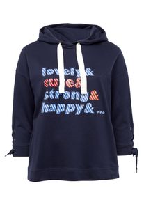 Große Größen Kapuzensweatshirt mit Schnürung und Frontdruck Gr. 48/50 blau von sheego für Damen