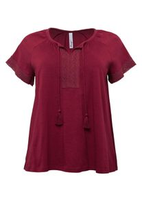 Große Größen T-Shirt mit Spitzenapplikationen und Raglanärmel Gr. 48/50 rot von sheego für Damen