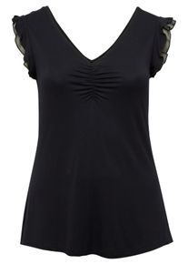 Große Größen Tanktop im Materialmix mit Rüsche am Arm Gr. 46 schwarz von sheego für Damen