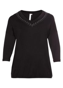 Große Größen Shirt mit Nietenapplikation und 3/4-Ärmeln Gr. 44/46 schwarz von sheego für Damen