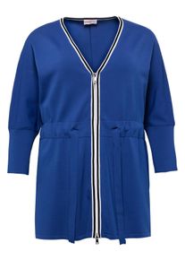 Große Größen Longstrickjacke mit 2-Wegezipper und 3/4-Arm Gr. 56/58 blau von sheego für Damen