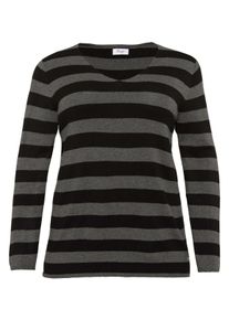 Große Größen Pullover mit V-Ausschnitt und sheego-Applikation Gr. 56/58 grau von sheego für Damen