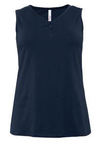 Große Größen BASIC Top mit V-Ausschnitt und kurzer Knopfleiste Gr. 58 blau von sheego für Damen