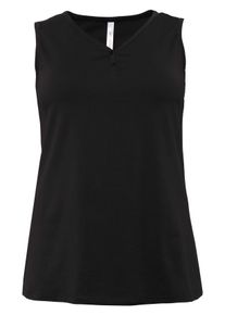 Große Größen BASIC Top mit V-Ausschnitt und kurzer Knopfleiste Gr. 56 schwarz von sheego für Damen