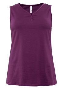 Große Größen BASIC Top mit V-Ausschnitt und kurzer Knopfleiste Gr. 52 lila von sheego für Damen