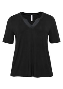 Große Größen Shirt mit Blende aus Chiffon am Ausschnitt Gr. 52/54 schwarz von sheego für Damen
