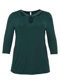 Große Größen Shirt mit Cut-Outs und Steinchen Gr. 52/54 grün von sheego für Damen