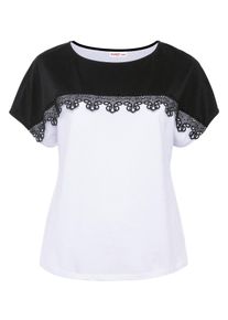 Große Größen Shirt mit Spitzenborte und Rundhalsausschnitt Gr. 56/58 weiß von sheego für Damen