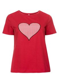 Große Größen Shirt mit Herzmotiv Gr. 48/50 rot kariert von sheego für Damen