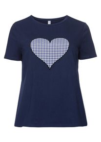 Große Größen Shirt mit Herzmotiv Gr. 52/54 blau kariert von sheego für Damen