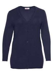 Große Größen Basic Cardigan mit Rollkanten an allen Abschlüssen Gr. 56/58 blau von sheego für Damen