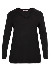 Große Größen BASIC Pullover mit Rollkanten an allen Abschlüssen Gr. 44/46 schwarz von sheego für Damen