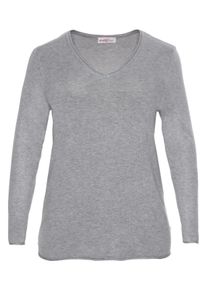 Große Größen BASIC Pullover mit Rollkanten an allen Abschlüssen Gr. 56/58 grau von sheego für Damen