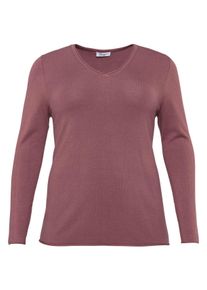 Große Größen BASIC Pullover mit Rollkanten an allen Abschlüssen Gr. 56/58 rot von sheego für Damen