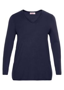 Große Größen BASIC Pullover mit Rollkanten an allen Abschlüssen Gr. 56/58 blau von sheego für Damen