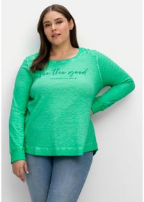 Große Größen Langarmshirt aus Flammgarn, mit Wordingprint Gr. 44/46 grün von sheego für Damen