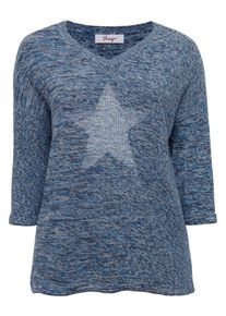 Große Größen Strickpullover mit eingestricktem Sternmotiv Gr. 44/46 blau meliert von sheego für Damen