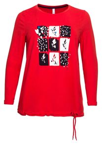 Große Größen Sweatshirt mit Frontdruck und Tunnelzug am Saum Gr. 52/54 rot von sheego für Damen