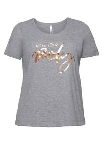 Große Größen T-Shirt mit Statement-Foliendruck Gr. 44/46 grau von sheego für Damen