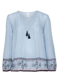 Große Größen Tunika mit Bindebändern und Bordürendruck Gr. 44 blau von sheego für Damen