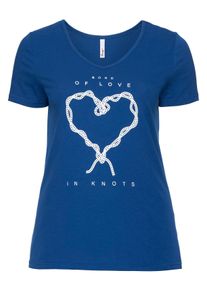 Große Größen T-Shirt mit Frontdruck und V-Ausschnitt Gr. 40/42 blau von sheego für Damen
