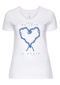 Große Größen T-Shirt mit Frontdruck und V-Ausschnitt Gr. 56/58 weiß von sheego für Damen