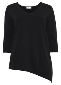 Große Größen Pullover mit asymmetrischem Saum Gr. 52/54 schwarz von sheego für Damen