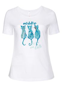 Große Größen T-Shirt mit Frontdruck und Rundhalsausschnitt Gr. 40/42 weiß von sheego für Damen