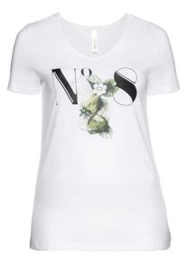 Große Größen T-Shirt mit Frontdruck Gr. 56/58 weiß von sheego für Damen