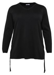 Große Größen Longpullover mit seitlicher Raffung Gr. 48/50 schwarz von sheego für Damen