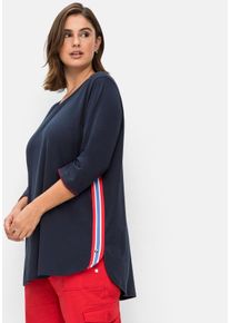 Große Größen Longshirt mit Galonstreifen seitlich Gr. 48/50 blau von sheego für Damen