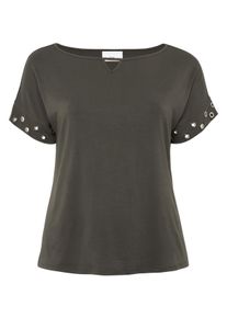 Große Größen Shirt mit Ösen Gr. 48/50 grün von sheego für Damen