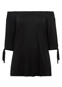 Große Größen Carmenshirt mit Smokeinsatz und längerem Halbarm Gr. 44/46 schwarz von sheego für Damen