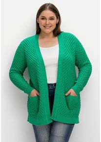 Große Größen Strickjacke in Wabenstruktur, in leichter A-Linie Gr. 56/58 grün von sheego für Damen