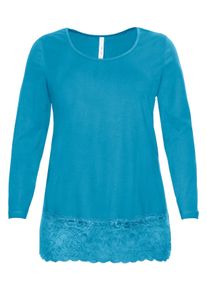 Große Größen BASIC Longshirt mit Spitze Gr. 44/46 blau von sheego für Damen