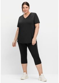 Große Größen Sporthose in Caprilänge, mit Kontraststreifen Gr. 56 schwarz von sheego für Damen