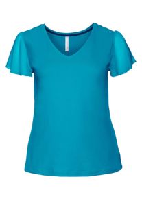 Große Größen T-Shirt mit Chiffonärmeln Gr. 56/58 blau von sheego für Damen