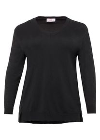 Große Größen BASIC Pullover mit Teilungsnaht und Seitenschlitzen Gr. 56/58 schwarz von sheego für Damen