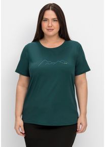 Große Größen Funktionsshirt mit Mesh-Einsätzen und Frontprint Gr. 60/62 grün von sheego für Damen