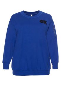 Große Größen Sweatshirt mit Frottee-Applikation Gr. 56/58 blau von sheego für Damen