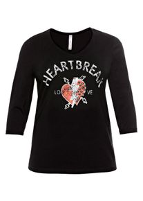 Große Größen T-Shirt mit Frontdruck und V-Ausschnitt Gr. 48/50 schwarz von sheego für Damen