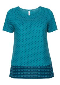 Große Größen Shirt mit Smok-Einsatz und Alloverdruck Gr. 52/54 blau bedruckt von sheego für Damen