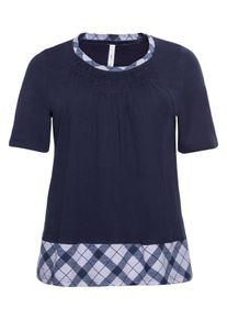 Große Größen T-Shirt in 2-in-1-Optik mit Smok-Einsatz Gr. 56/58 blau von sheego für Damen