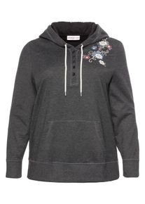 Große Größen Sweatshirt mit Stickerei Gr. 56/58 grau geblümt von sheego für Damen
