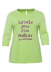 Große Größen Shirt mit Mottodruck und V-Ausschnitt Gr. 44/46 grün von sheego für Damen