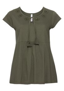Große Größen Shirt mit Stickerei und kurzen Flügelärmeln Gr. 44/46 grün von sheego für Damen