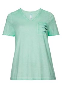 Große Größen T-Shirt in Oil-washed-Optik Gr. 56/58 grün von sheego für Damen