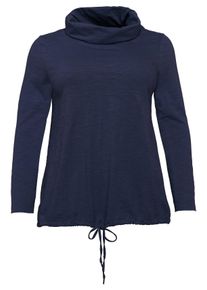Große Größen Langarmshirt mit weitem Rollkragen und Tunnelzug Gr. 48/50 blau von sheego für Damen